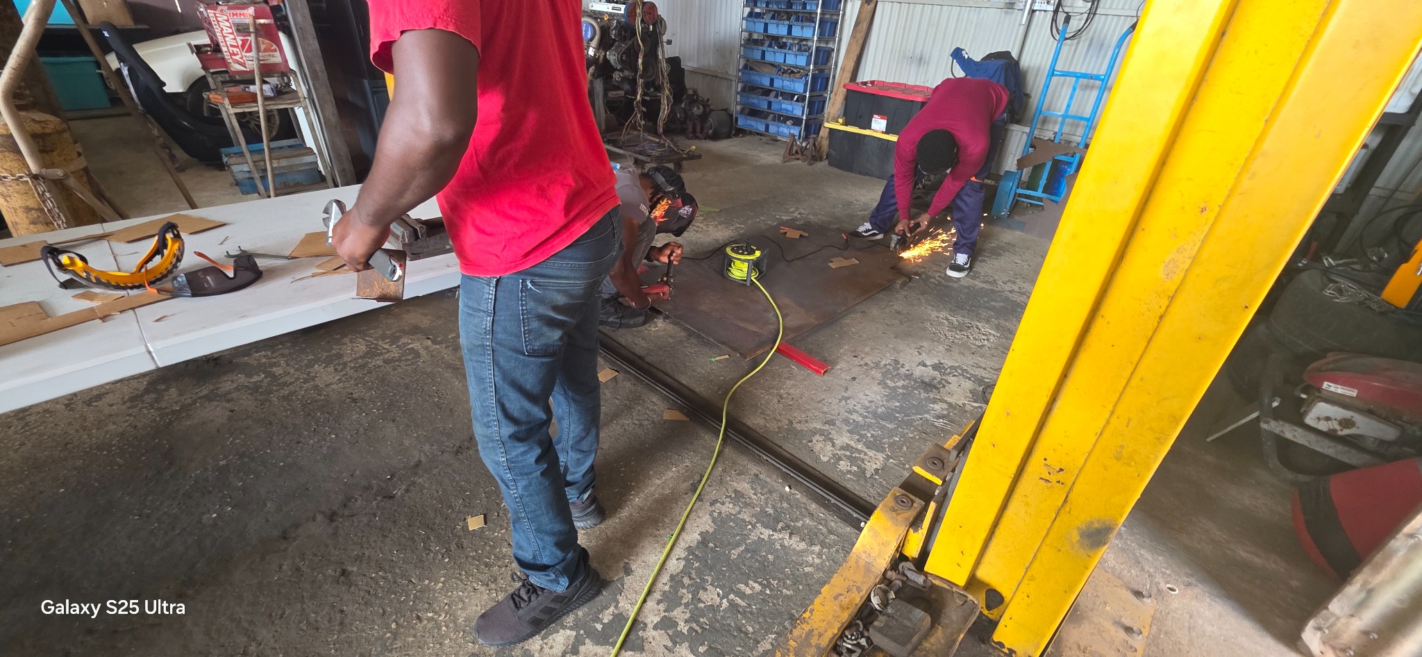 Students preparing material in workshop