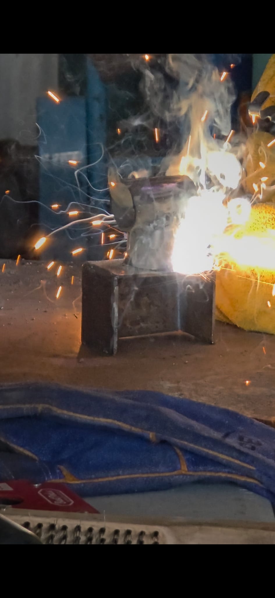 Welding sparks during fabrication training