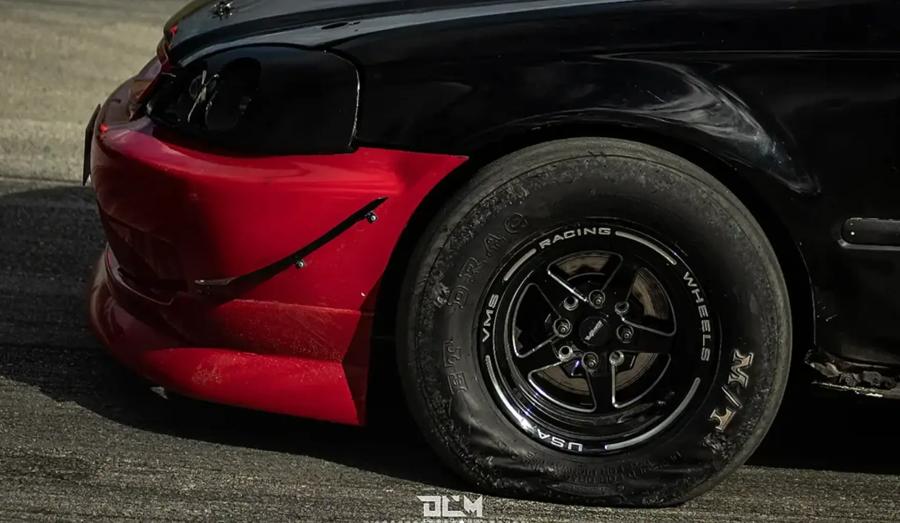 Drag racing wheel and tyre detail
